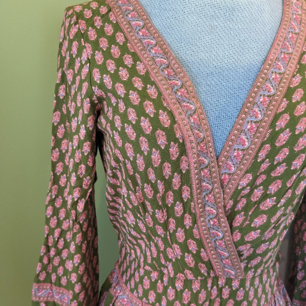 Indian Cotton Pink & Green Paisley Dress XS